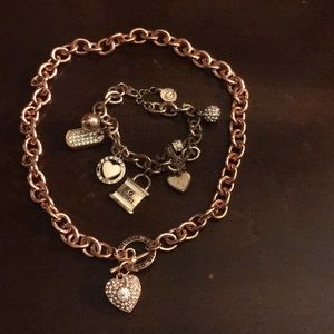 Cute gold rose Guess necklace W/Charm bracelet